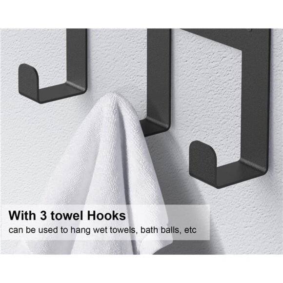 Towel Racks for Bathroom Wall, Metal Square Tube Towel Rack with Shelf & 3 Hooks - Picture 5 of 6
